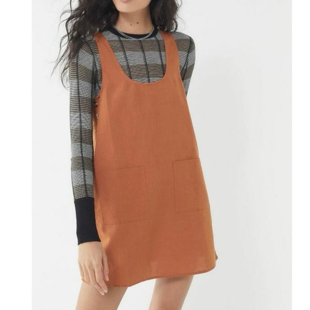 Urban Outfitters Linen Cotton Blend Casey Button Side Pocket Dress / Jumper Sm